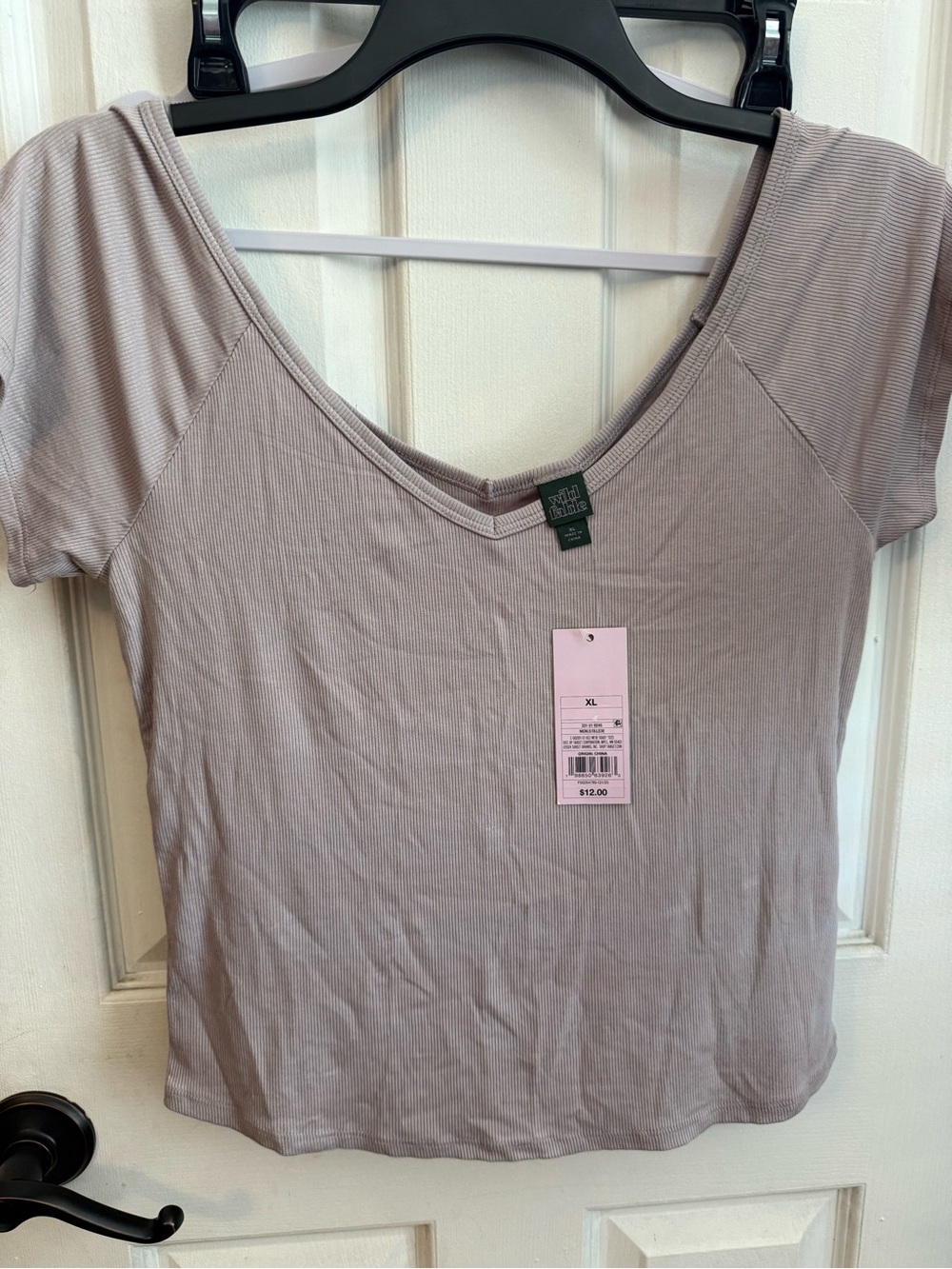 wild fable Ribbed V-Neck Short Sleeve Top - Taupe